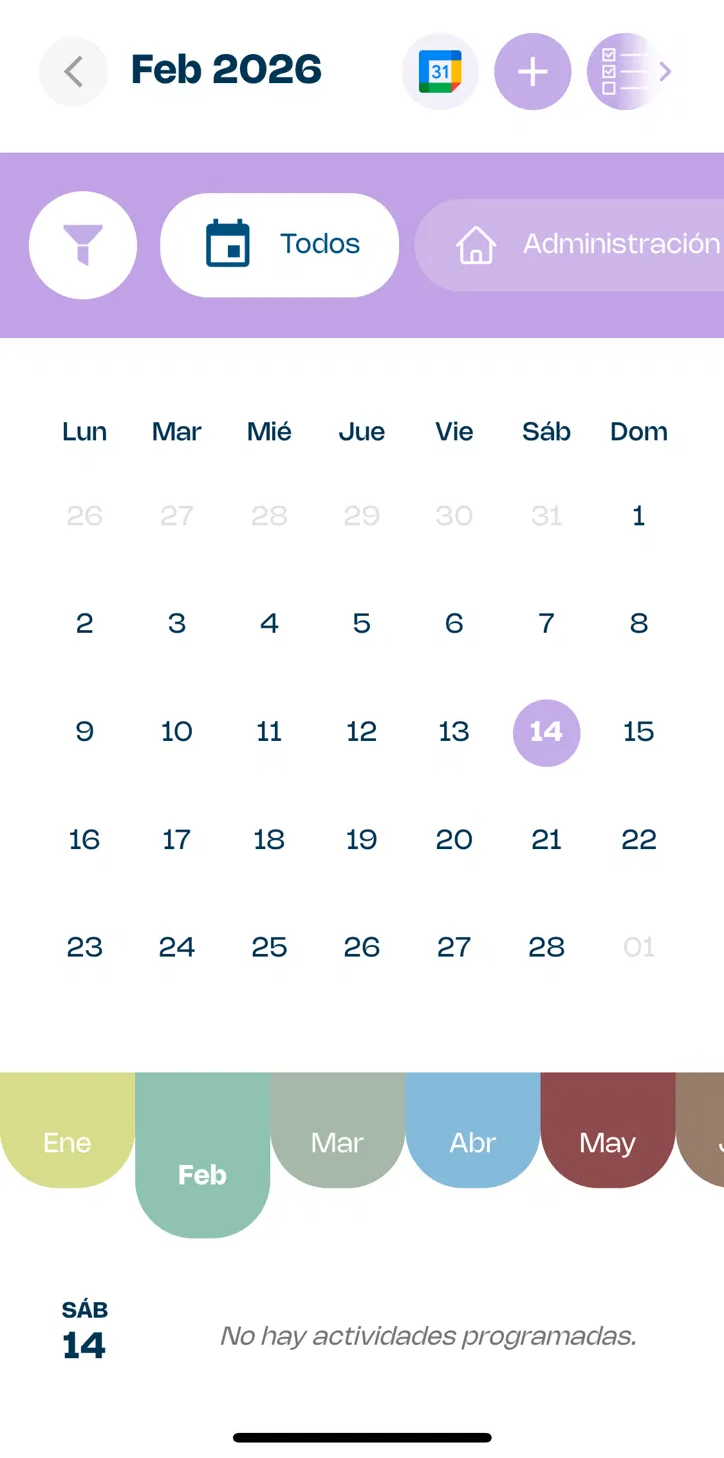 Pantalla de Calendario en A La Mano