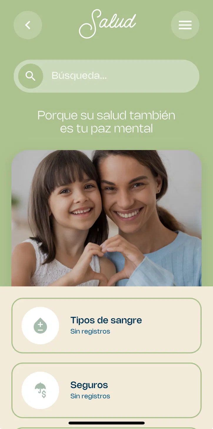 Pantalla de Salud en A La Mano